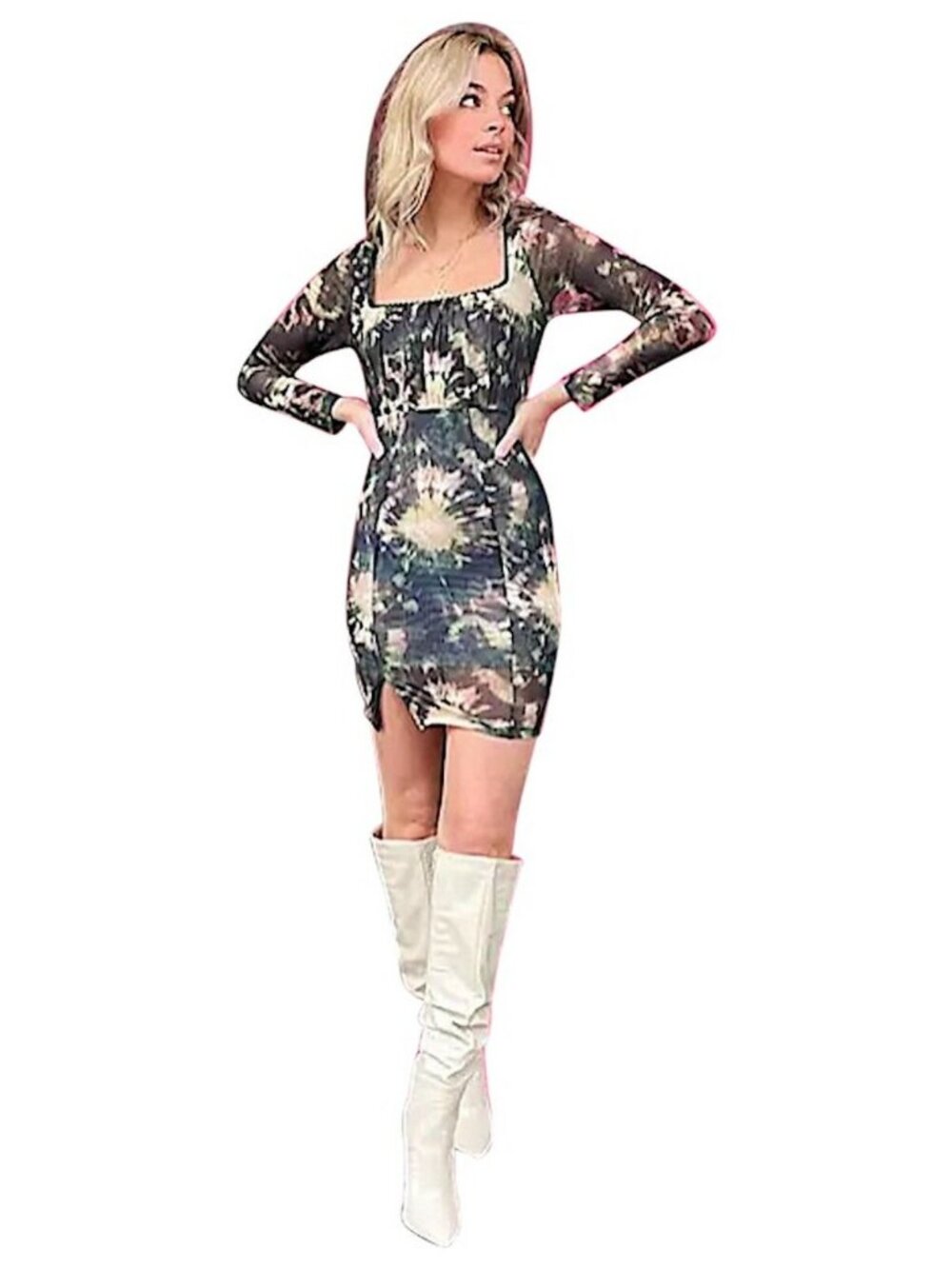 Topshop Womens Print Tie Dye Mesh Bodycon Casual Dress 8 M